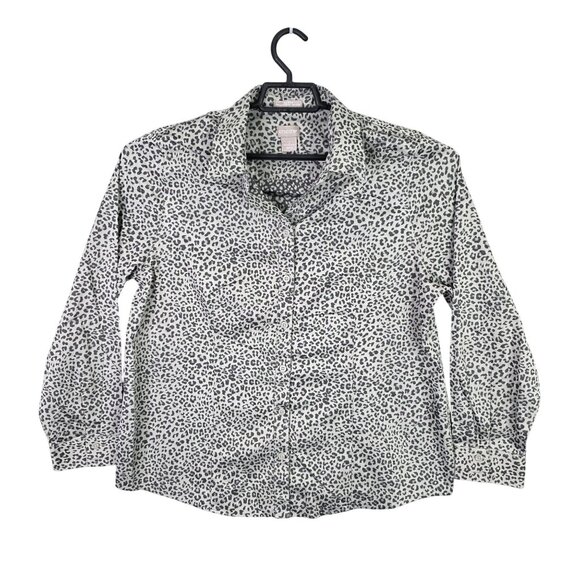 Womens Chicos Leopard Print Shirt Button Up Coolmax No Iron Cotton Blend Size 2 - Picture 1 of 7